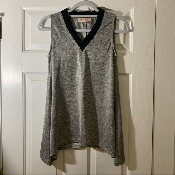 Philosophy metallic sleeveless tunic top silver & grey marled V-neck long flowy - Picture 9 of 13